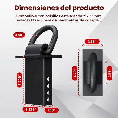 Vista 7 de Anillo en D de bolsillo de estaca, anillos D de 18000 libras de alta resistencia para remolques y camiones planos, accesorios de amarre de tractor