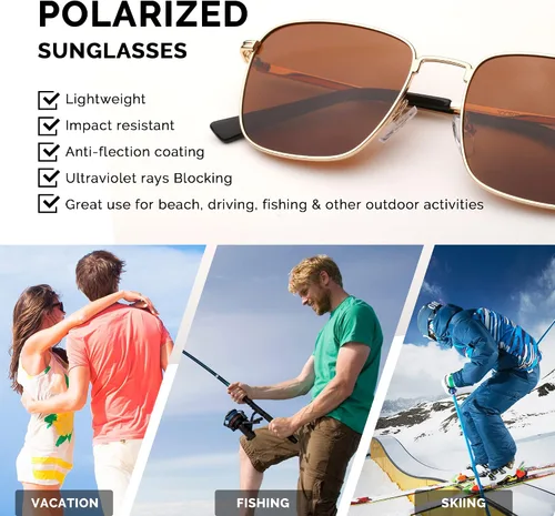 Vista 4 de Mens Sunglasses Polarized UV Protection Square Rectangele Man Gafas De Sol Hombre Lentes De Sol Boy Sun Glasses
