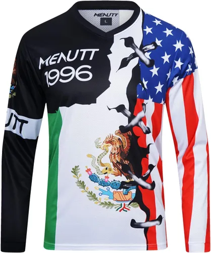 Vista 2 de MENUTT Camiseta de ciclismo de montaña para hombre, manga larga, MTB Off-Road México, camisetas de descenso y motocross