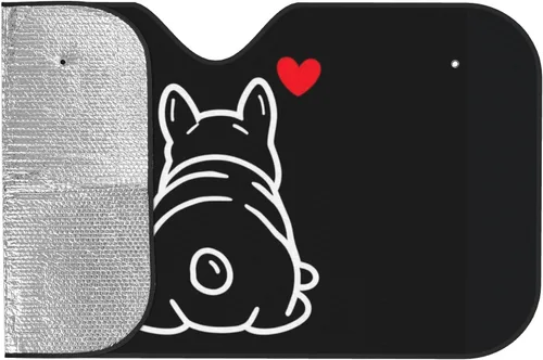 Vista 2 de Parasol para parabrisas de automóvil para parabrisas de automóvil (bulldog francés y cachorro)