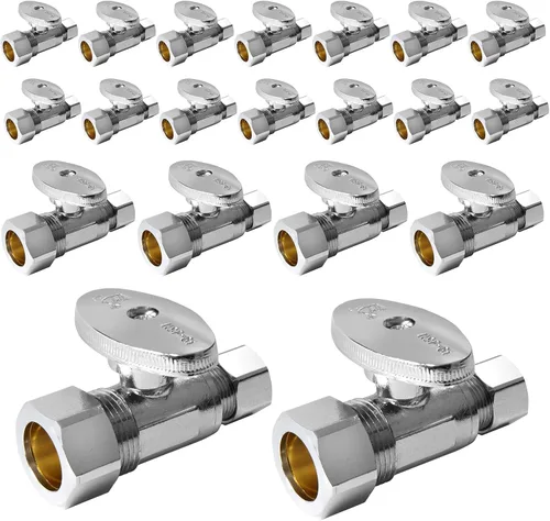 Vista 11 de EFIELD Válvula de parada angular de 1/2" nominal (5/8" OD) Compresión x 3/8" OD, 1/4-Turn, Certificado UPC, (VALVE116)