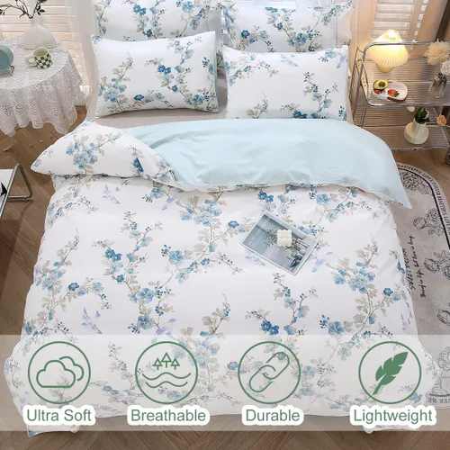 Vista 3 de URBONUR Funda de Edredón de Algodón Egipcio 100% Tamaño Twin 3 Piezas Juego de Fundas de Edredón Floral Juego de Fundas de Consolador Flores de Flor