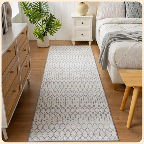 Vista 122 de Istana Alfombra larga antideslizante de 2.5 x 8 para el hogar, para pasillo y cocina, lavable, sedosa y suave al tacto, elegante, color azul y marfil