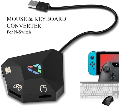 Vista 2 de Wired Keyboard and Mouse Adapter for Nintendo SwitchPS4PS3Xbox OneXbox 360 Host Series, LED Indicator USB Connection Game Console Mouse and Keyboard