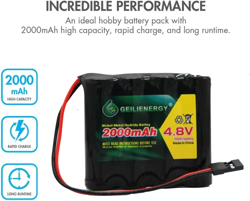 Vista 5 de NiMh Receiver RX - Batería recargable de 4.8 V 2000 mAh con conector Hitec para receptores RC, aviones RC y más (paquete de 1)