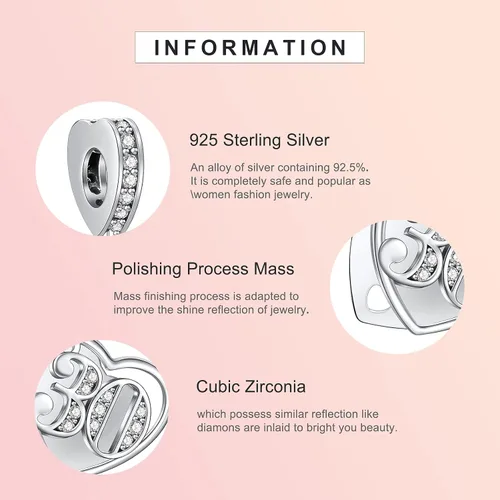 Vista 5 de NINGAN Dijes colgantes de plata de ley 925 con circonita cúbica de 16, 18, 21, 30, 40, 50, 60 años de amor, regalos de joyería para mujeres