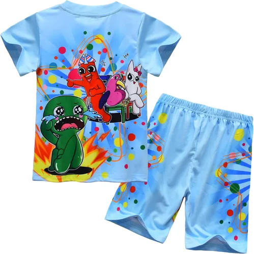 Vista 2 de ULMANI Camisa de manga corta con estampado 3D para niños, camiseta de anime, pantalones cortos, traje de 2 piezas para niño y niña