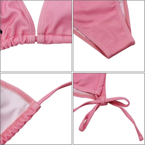 Vista 32 de AIBEARTY Traje de baño de dos piezas con estampado de calaveras para mujer, conjunto de bikini triangular de corte alto para fiesta, festival