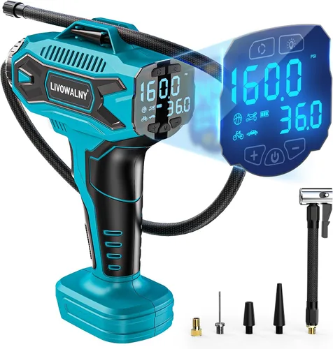Vista 12 de LIVOWALNY Compresor de aire para inflador de neumáticos, compatible con batería Milwaukee de 18 V, bomba de aire eléctrica portátil inalámbrica