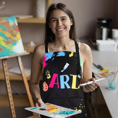 Vista 6 de Delantal de artista de pintura con bolsillos, delantales de pintura impermeables para adultos, delantal de arte ajustable con babero