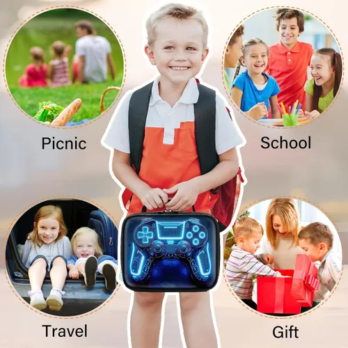Vista 5 de Lonchera de cuero para niños, lonchera de cuero para niños, regalos para jugadores, lonchera aislada para videojuegos, lonchera portátil