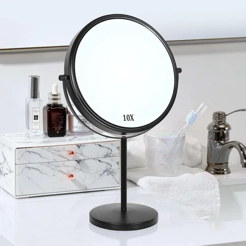 Vista 7 de Espejo de maquillaje de mesa de gran tamaño con aumento, espejo de tocador giratorio de 360° de doble cara de 9 pulgadas, espejo de aumento 1X/10X