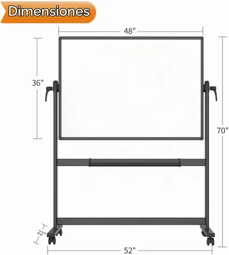 Vista 2 de VIZ-PRO Pizarra magnética portátil de doble cara, marco y soporte de aluminio negro de 48 x 36 pulgadas
