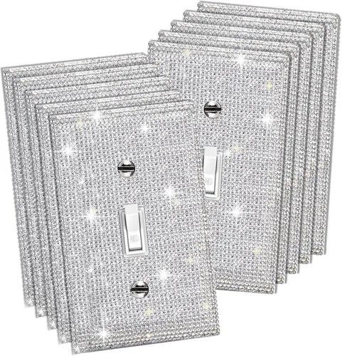 Vista 10 de 1 pieza de cubierta de placa de pared con diamantes de imitación brillantes plateados, cubierta decorativa para interruptor de luz con brillos