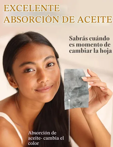 Vista 5 de Hojas de secado de aceite natural para cara con carbón de bambú, 25% más grandes, 1 unidad/100 hojas absorbentes de aceite aptas para maquillaje