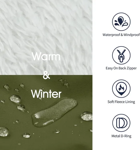 Vista 3 de IECOii Abrigos para perros pequeños, arnés de invierno con cremallera, color verde, talla XS, cálido abrigo de invierno para perros pequeños