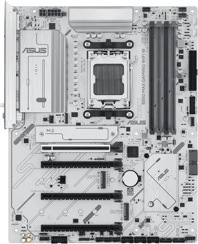 Vista 2 de ASUS B850 MAX Gaming WiFi W - Placa base AMD AM5 ATX, PCB blanco, DDR5, PCIe 5.0 listo, 3X M.2, Wi-Fi 6E, LAN de 2.5 Gb, USB 10 Gbps tipo C