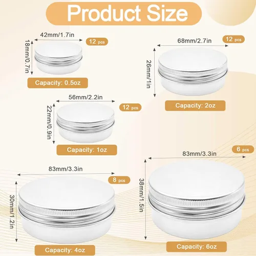 Vista 2 de 50Pcs Small Tins with Lids, 5 Sizes 0.5/1/2/4/6oz Salve Tins with Lids