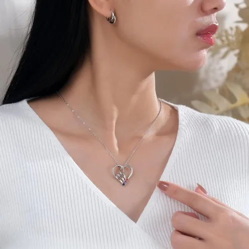 Vista 5 de Jeweidea Collar de corazón personalizado con 2-6 piedras natales de imitación con nombre personalizado madre e hija cadena colgante para mujeres