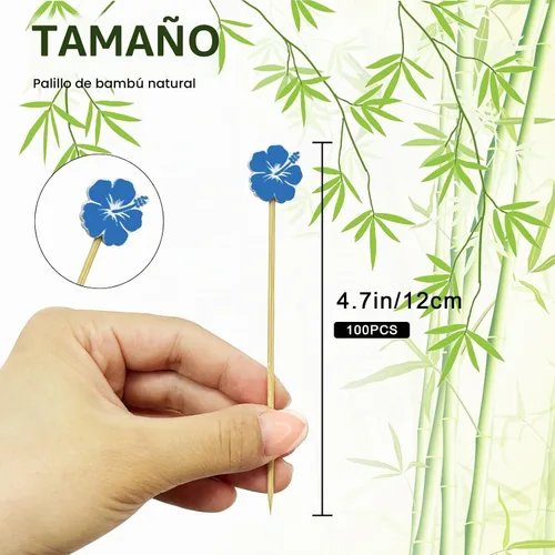 Vista 7 de 100 palillos de cóctel de flores, palillos de dientes para aperitivos, brochetas de bambú de 4.7 pulgadas de largo, palillos de cóctel hechos a mano