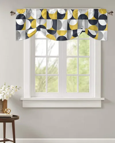 Vista 53 de Cortinas de cocina de Navidad, cenefa semitransparente ajustable con lazo, muñeco de nieve, copo de nieve, bolsillo para barra, tratamiento