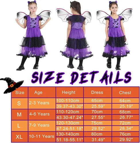 Vista 6 de EOZY Disfraz de murciélago para niñas, disfraz de vampiro de Halloween, disfraz de cosplay para niños