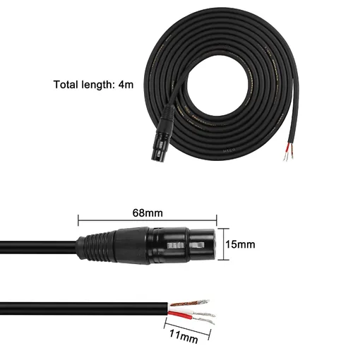 Vista 2 de XMSJSIY Cable de micrófono XLR, cable desnudo, 3 pines, altavoz XLR, cable de micrófono de audio, conector de extremo abierto, cable de extensión