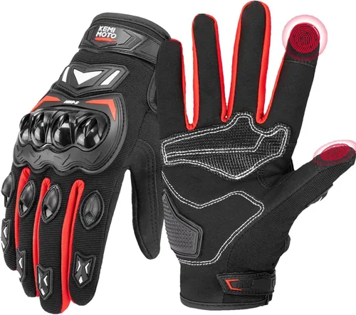 Vista 11 de KEMIMOTO - Guantes de motocicleta para hombre, guantes de ciclismo para pantalla táctil, para deportes al aire libre, en carretera, vehículo Negro