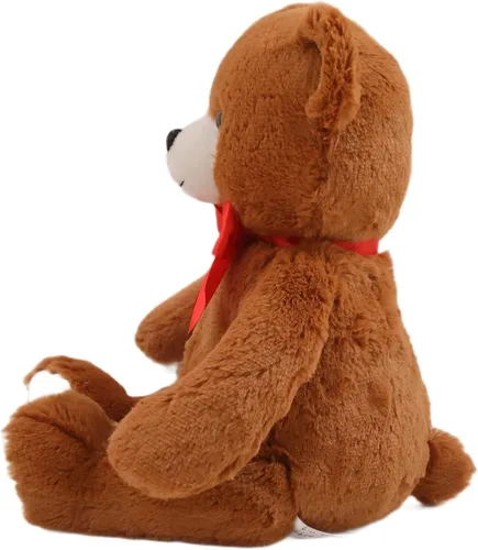 Vista 4 de Plushland Oso esponjoso marrón sentado de 15 pulgadas con lazo, oso de peluche suave para niños y adultos, regalo de animales de peluche para todas