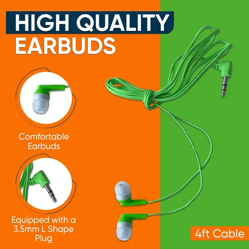 Vista 3 de Paquete de 5 auriculares con cable a granel, auriculares intrauditivos con conector de 0.138 in, cable libre de enredos de 4 pies, ajuste cómodo
