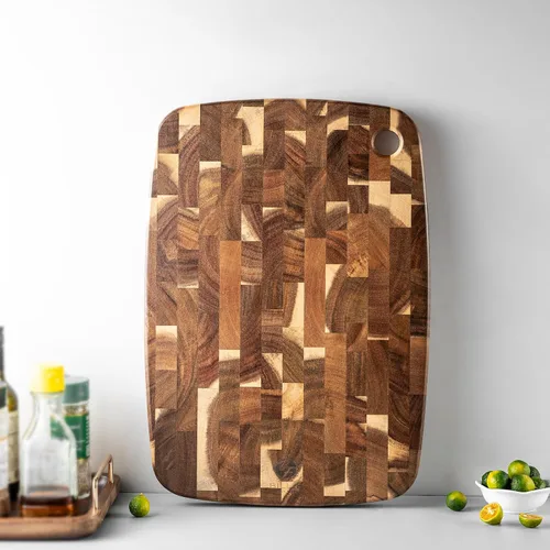 Vista 6 de Tabla de Cortar de Madera Bloque de Carnicero, Tabla de Cortar de Madera con Mangos para Carne Queso Tabla de Charcutería, Ideal para Cortar