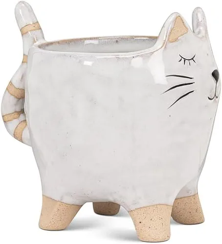 Vista 3 de Abbott Collection - Maceta para gatos pequeños con cola gres, blanco, 4"L