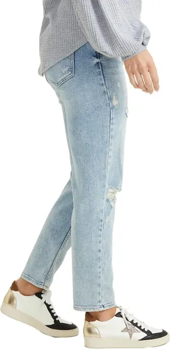 Vista 3 de ALTAR'D STATE Jeans de talle alto para mujer, mezclilla rasgada con cierre de botón, azul y negro