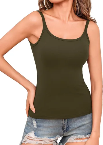 Vista 15 de Totatuit Paquete de 3 camisolas acanaladas con cuello cuadrado para entrenamiento, básicas, ajustadas, informales, para mujer