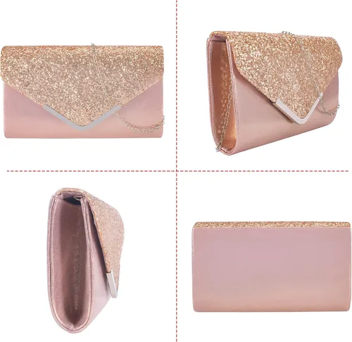 Vista 5 de DIGOGO Bolso de noche con solapa de lentejuelas en forma de sobre bolso cruzado de cadena para boda fiesta baile de graduación