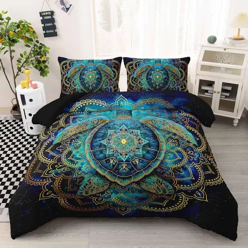 Vista 20 de AILONEN Juego de ropa de cama de 3 piezas, 1 edredón + 2 fundas de almohada, diseño floral adornado y medallones tonales para dormitorio gótico
