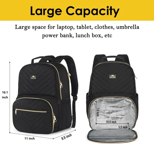 Vista 3 de MATEIN - Mochila de trabajo con compartimento para el almuerzo, mochila de almuerzo para mujer Insulated, Quilted, Water Resistant, Lunchbox Back