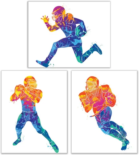 Vista 12 de Impresiones artísticas de fútbol americano para pared, juego de 5 (8x10) carteles de fútbol americano sin marco, decoración de sala de fútbol Niños