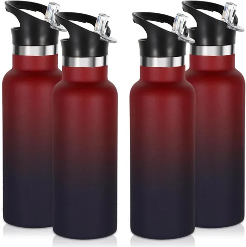 Vista 10 de Volhoply Botella de agua aislada para niños de 17 onzas, botellas de agua de acero inoxidable con tapa con pajilla, botella de agua de metal al