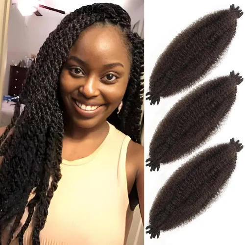 Vista 34 de Cabello afro trenzado elástico de 16 pulgadas, paquete de 3 marley twist para rastas falsas, trenzas rizadas de mariposa, cabello trenzado marley
