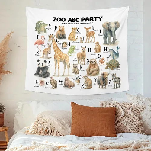 Vista 5 de MNASAIOO Tapiz de pared para colgar en la pared del alfabeto de animales del zoológico para el aula, para dormitorio, cuarto de bebé, tapices