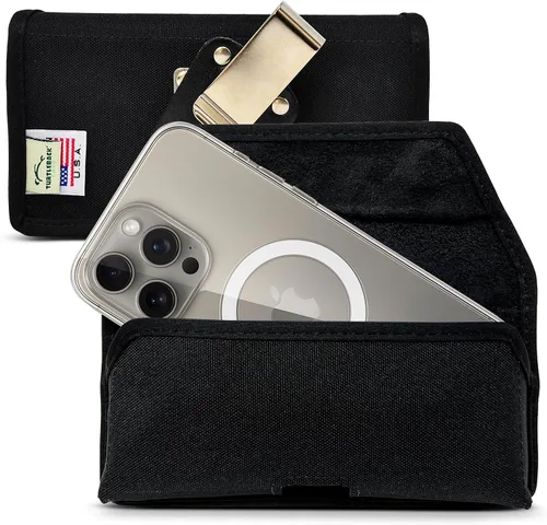 Vista 12 de Turtleback Soporte para cinturón para iPhone 16 Pro, 16e, 15 Pro 14 Pro 13 Pro - Pequeño - Se adapta con fundas delgadas estilo MagSafe, cuero negro