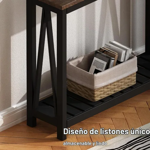 Vista 5 de ChooChoo Mesa de Consola para Entrada, Mesas de Sofá para Sala de Estar Estilo Granja, Mesa Estrecha para Pasillo y Vestíbulo con Estante, Negro
