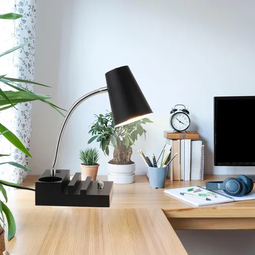 Vista 8 de LALISU Lámpara de escritorio de estudio con carga USB y luz nocturna tipo C, lámpara de mesa LED de cuello de cisne, lámpara de mesa de estudio