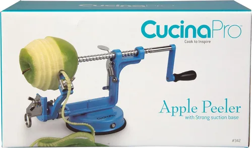Vista 7 de Pelador y Descorazonador de Manzanas - Hierro Fundido Cromado Duradero y de Servicio Pesado con Potente Succión para Encimera, Manivela Manual