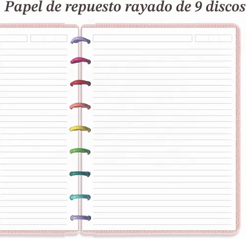 Vista 2 de Papel de relleno rayado para planificadores de 9 discos, insertos preperforados de tamaño clásico para Happy Planners, papel de hojas sueltas de 100