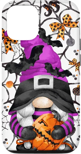 Vista 26 de iPhone 16 Lindo gnomo de Halloween para mujeres y bruja púrpura Witchy Boo Case