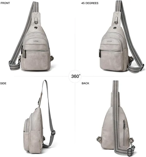 Vista 7 de Sling Bag For Women Faux Leather Small Casual Daypack Backpack Fanny Pack Crossbody Chest Bags Purse