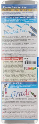 Vista 2 de Pilot Parallel 4 Nib - Juego de plumas de caligrafía, puntas de 1.5 mm, 2.4 mm, 3.8 mm y 6.0 mm, incluye 4 cartuchos de tinta negra y 4 cartuchos