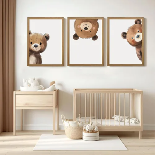 Vista 5 de Arte de Pared para Guardería de Osos, Decoración Póster de Lienzo para Niños, Decoración de Pared para Guardería de Bebé Niño, Imágenes de Animales